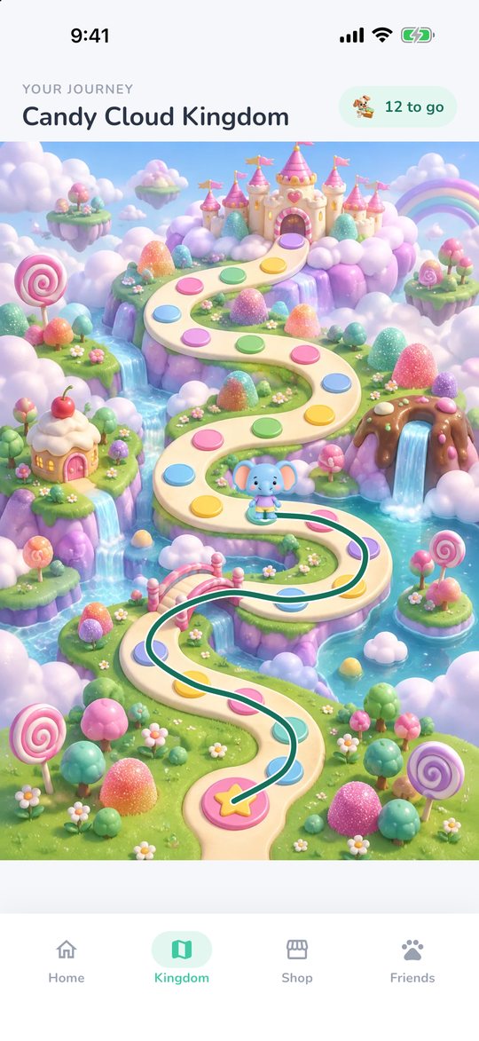 A colourful kingdom with a winding path to explore
